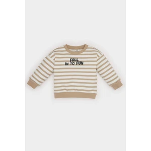 Erkek Bebek Bisiklet Yaka Baskılı İçi Yumuşak Tüylü Çizgili Sweatshirt D7583A524WN