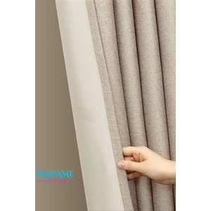 Madame Dower Pilesiz Çift Taraflı Keten Fon ve Karartma Perde,v3 Bej , Işık Geçirmez Kırışmaz Güneşlik,kolay Montaj