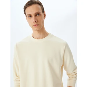 Pamuk Karışımlı Dokulu Basic Bisiklet Yaka Sweatshirt