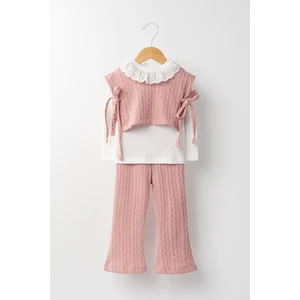 Miniğimin Cicileri Triko Cepkenli Kız Çocuk 3 lü takım - Pembe