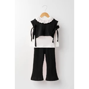 Miniğimin Cicileri Triko Cepkenli Kız Çocuk 3 lü takım - Siyah