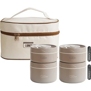 Shun Shop Taşınabilir Thermos 304 Paslanmaz Çelik Yalıtımlı Öğle Yemeği Kutusu Sızdır Köplü Kova Öğrenci Öğle Yemeği Kutusu Çok Katmanlı Yuvarlak Bento Kutusu (Yurt Dışından)