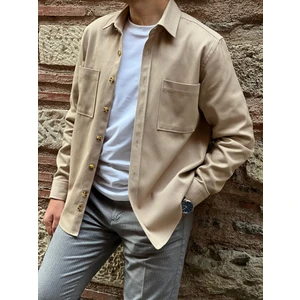 Oversize Gabardin Pamuklu Hediye Kutulu Erkek Gömlek Ceket (Code: H.9942 Lux Gabardin) - Bej