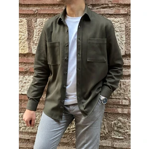 Oversize Gabardin Pamuklu Hediye Kutulu Erkek Gömlek Ceket (Code: H.9942 Lux Gabardin) - Haki