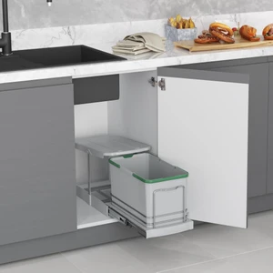 S-2573-G Teleskopik Raylı Plastik Gövde Çöp Kovası Gri 16 Lt