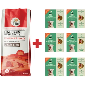 Kuzu Etli Yetişkin Mini Irk Köpek Maması 2.5 KG+ 6 Adet Kito Fresh Dana Etli %100 Taze İçerikli Mama