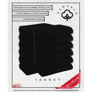 %100 Pamuk Havlu Yüz ve Fitness Havlu Seti Siyah - Hassas Ciltlere Özel 12 Adet