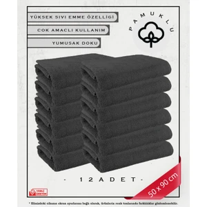 12 Adet %100 Pamuk Havlu Yüz ve Fitness Havlu Seti Gri- Hassas Ciltlere Özel