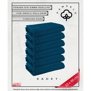 %100 Pamuk Havlu Yüz ve Fitness Havlu Seti Mavi- Hassas Ciltlere Özel 6 Adet