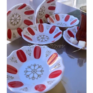 Renk Yapı Rüyası Kırmızı Beyaz,  Klasik,  Melamin , Kahveci Tipi,  Çay Tabağı , 6 Adet