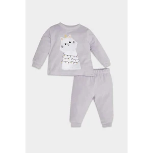 Kız Bebek Pijama Takımı Bisiklet Yaka Yılbaşı Temalı Uzun Kollu Velur Üst Beli Lastikli Uzun Alt D7174A524WN