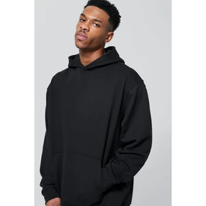 Siyah  Kanguru Cepli Kapüşonlu Oversize Sweatshirt