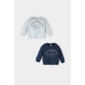 Erkek Bebek Bisiklet Yaka Baskılı İçi Yumuşak Tüylü 2'li Sweatshirt D0709A524WN