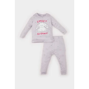 Kız Bebek Pijama Takımı Tavşan Baskılı Uzun Kollu Üst Beli Lastikli Uzun Alt D7163A524WN