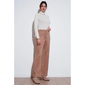 Scuba Süet Yüksek Bel Geniş Paça Pantolon Bayan Pantolon 5865974