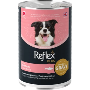 Plus Sos Içinde Et Parçacıklı Somonlu Yetişkin Köpek Yaş Konserve Maması 400 gr x 12 Adet