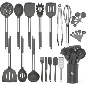Guojin 26 Parça Paslanmaz Çelik Silikon Uçlu Spatula Mutfak Seti Gri