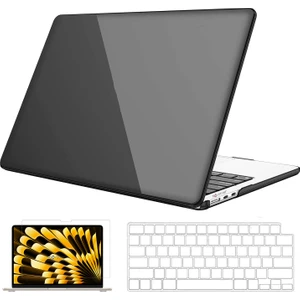 Novstrap Apple Macbook Air M3 Çip 13.6 Inç A3113 ile Uyumlu Parlak Kılıf + Şeffaf Klavye Kılıfı+Film