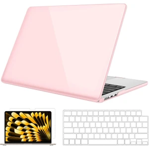 Novstrap Apple Macbook Air M3 Çip 13.6 Inç A3113 ile Uyumlu Parlak Kılıf + Şeffaf Klavye Kılıfı+Film