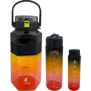 Oregon 3'lü Set BPA İçermez Motivasyonel Su Matarası Siyah-Turuncu Su Matarası, Su Şişesi