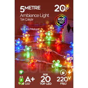 Rgb 5 Metre Gül LED 20 LED 220V Fişli Tak Çalıştır Dekoratif Iç ve Dış Mekan Süsleme Işığı