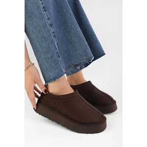 Kadın Uggps Kahve Içi Tüylü Kısa Süet Düz Terlik