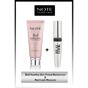 Note Cosmetics 3 in 1 Tinted Ton Eşitleyici 50 SPF Krem & Real Look Maskara Makyaj Seti