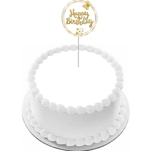 Pasta Yazısı Happy Birthday 10 cm Ebat Kuşe Parlak Baskı 1 Adet Kürdan Gelecek Gold Renk