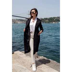 Pastelastore %100 Pamuk Gabardin Uzun (110CM) Astarlı Kemerli Kadın Trençkot 1111