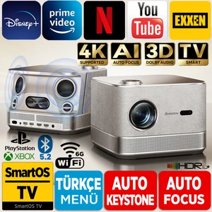 Aurzen Boom 3 4k Androidtv Projeksiyon Cihazı Autofocus+Autokeystone+6gwifi+5.2Bt+300 Inç Yansıtma