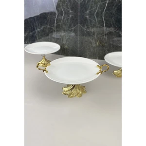 May Home Kand Metal Ayaklı Kulplu Porselen Sunumluk Servislik Tepsi