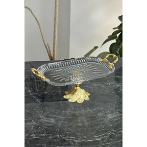 May Home Kand Gold Ayaklı Vetro Cam Sunumluk Tepsi & Ayaklı Cam Servislik Tabak