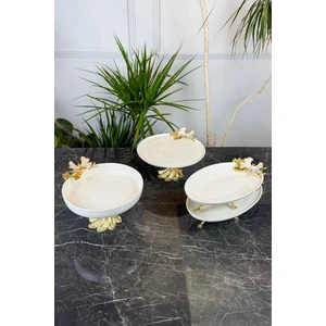 May Home Sedef Kelebek Kand Ayaklı Porselen Kase Tabak Sunum Seti & Metal Ayaklı Salata Yemek Sunumluğu