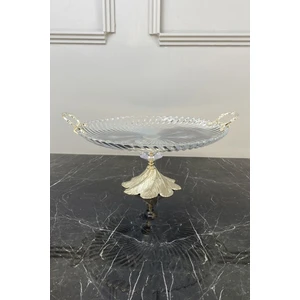 May Home Santa Gold Kand Ayaklı Kulplu Cam Tabak & Sunumluk Servislik