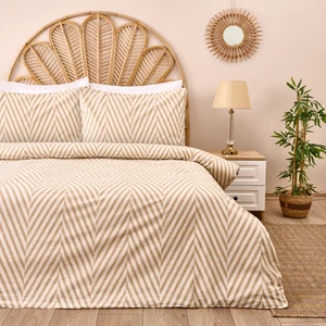 Soft Herringbone Çift Kişilik Nevresim Takımı - Ekru / Taş