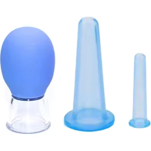 Mini Silikon Vakumlu Mika Yüz Masaj Kupası 3'Lü Karışık Set Mavi Renk