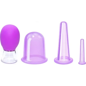 Mini Silikon Vakumlu Mika Yüz Masaj Kupası 4'Lü Karışık Süper Set Mor Renk