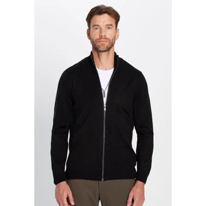 Erkek Slim Fit Dar Kesim Siyah Dik Yaka Fermuarlı Düz Hırka