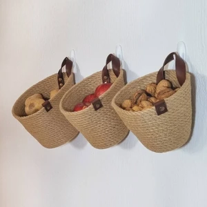 MKY Craft 3lü Askılı Jüt Sepet, Hasır Sepet Duvara Asılabilir, Mutfak Organizer, Jüt Hasır Askılı Sepet