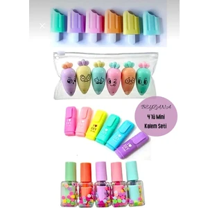 Mini 4 Parça Fosforlu Kalemler Seti - Dondurma - Sevimli Havuç - Mini Kalem