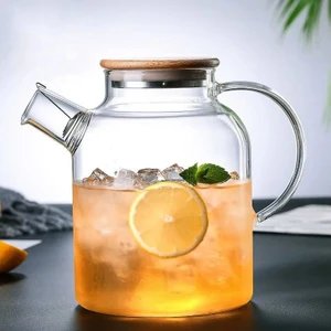Borosilikat Cam Bambu Kapaklı Bitki Çayı Demliği & Sürahi 1500 ml
