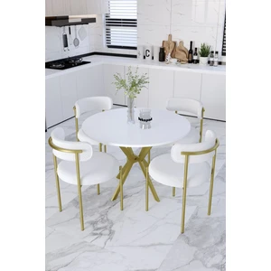 Mina Masa Sandalye Takım 90 cm Masa Mat Gold 4 Sandalye Teddy Sandalye Bukle - Teddy Kumaş