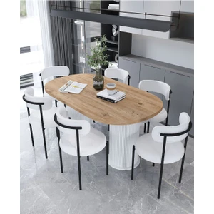Eylül Yemek Masası 6 Sandalye Teddy-Bukle Masa Sandalye Takımı 90-160 cm