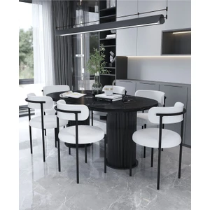 Eylül Yemek Masası 6 Sandalye Teddy-Bukle Masa Sandalye Takımı 90-160 cm