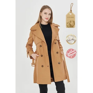 Pamuk Gabardin Midi (95CM) Astarlı Kemerli Kadın Trençkot 1113