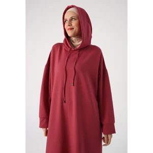 Gül-Büyük Beden Kapüşonlu Basic Örme Elbise