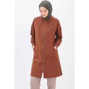 Kahve-Saten Ara Biyeli Sweat Hırka