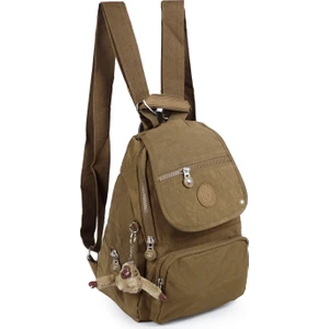 Küçük Boy Krinkıl /klinkır Su Geçirmez Uzun Askılı Çok Gözlü Günlük Kadın Sırt Çantası Taba-Kahverengi 12-4g