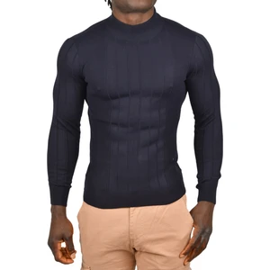 Yarım Balıkçı Yaka Çizgili Tüylenmeyen Slim Fit Triko Kazak 2505491