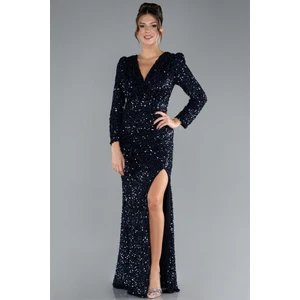 Uzun Kol Bacak Dekolteli Pullu Abiye ABU4329